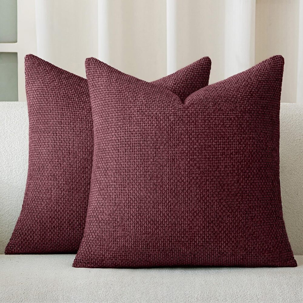 9081 Wine Red Chenille Throw Pillow Covers 20x20 Inch Pack of 2 Modern